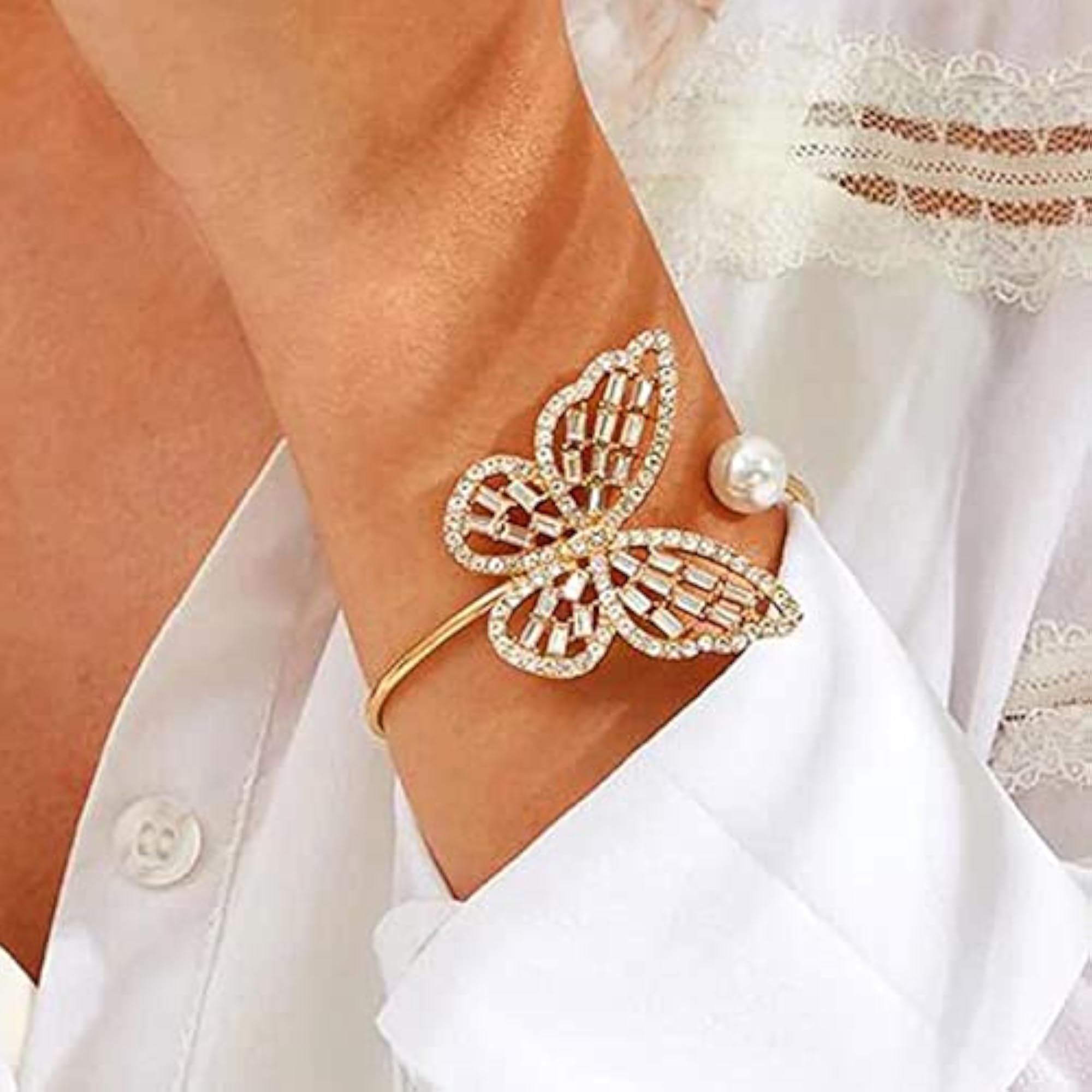 Stone Studded Butterfly Cuff Bracelet